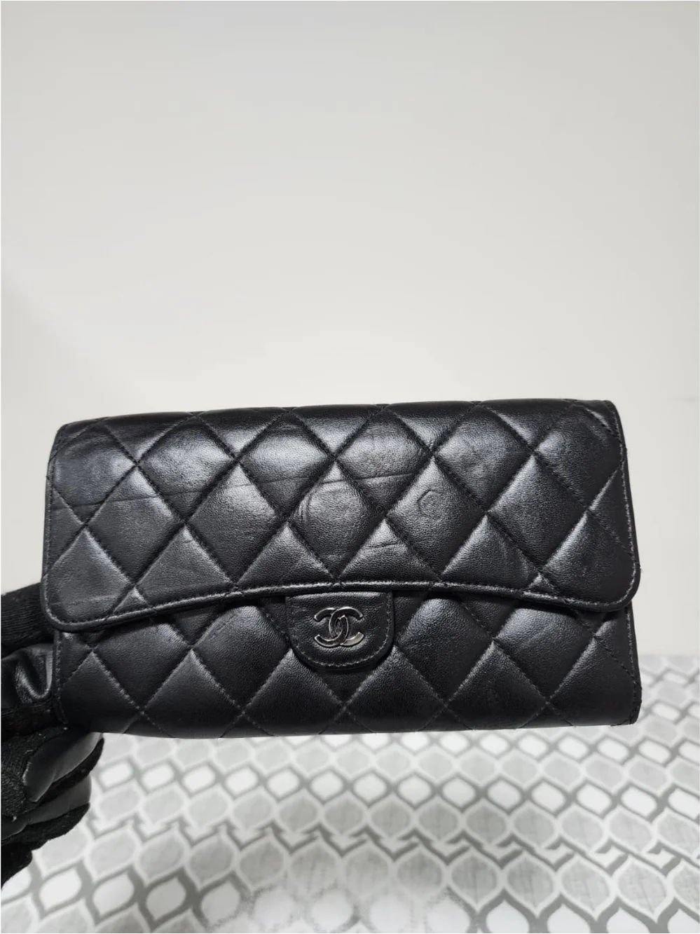 CHANEL Lambskin Quilted Large Flap Wallet Black